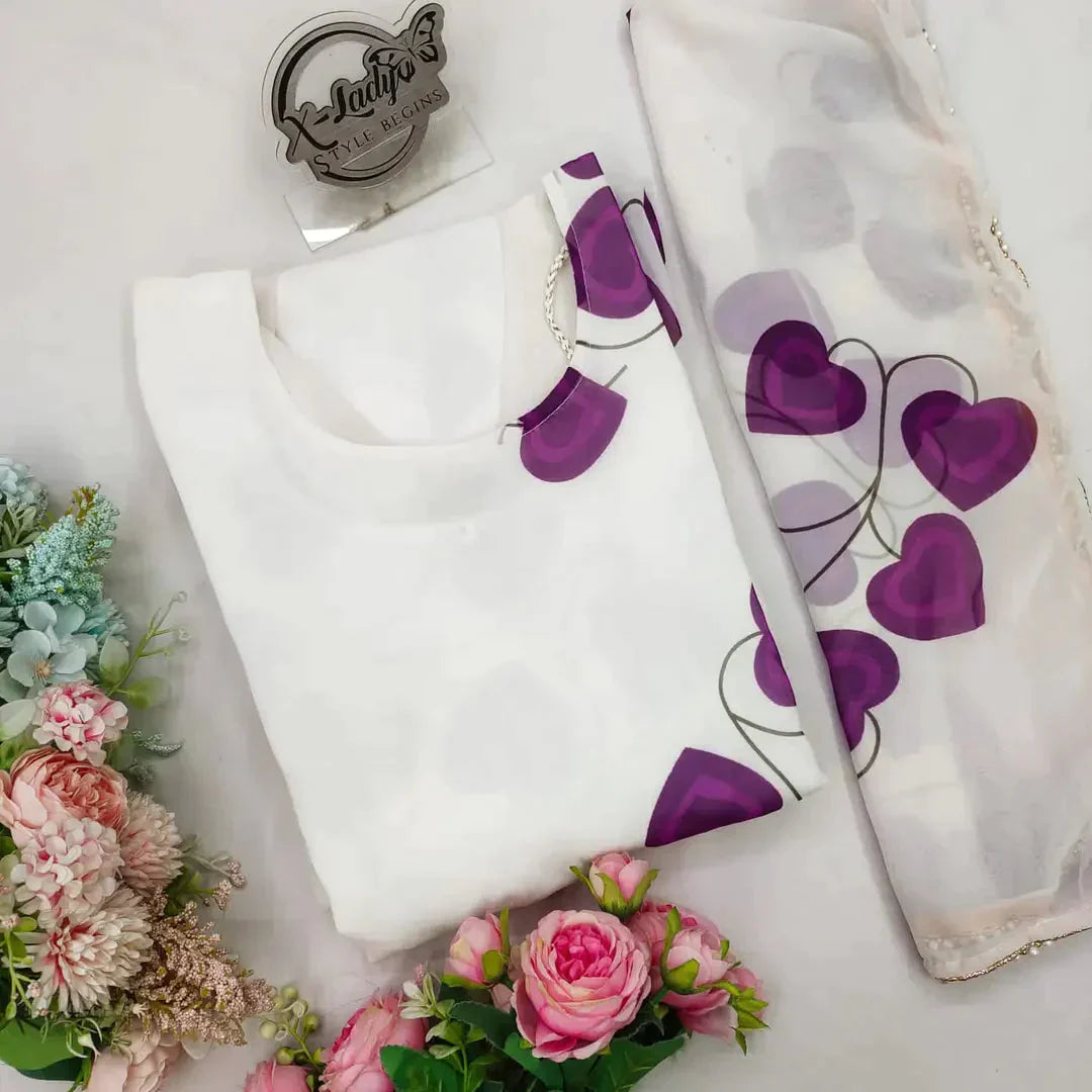 WHITE COLOURED WINE HEART GEORGETTE WITH DUPATTA simsim