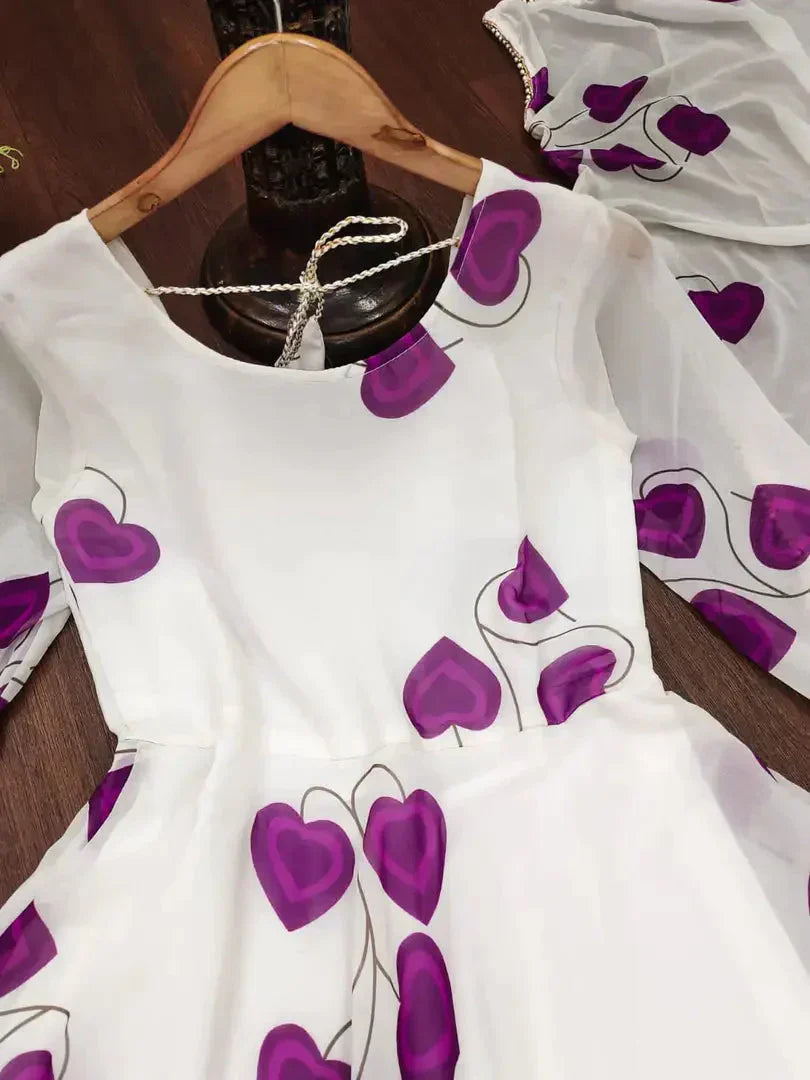 WHITE COLOURED WINE HEART GEORGETTE WITH DUPATTA simsim