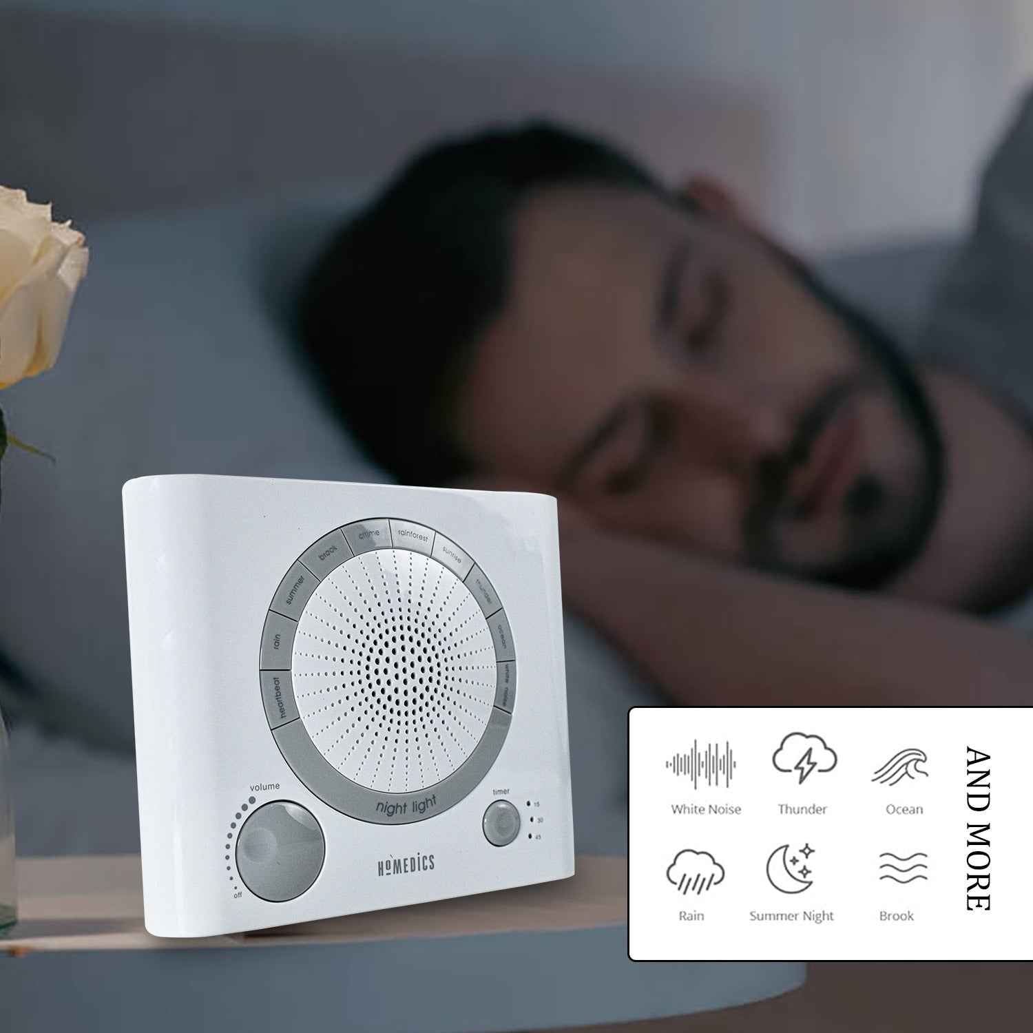 Sleep Therapy Sound Machine with 8 Soothing Sounds (Battery, Timer Option)