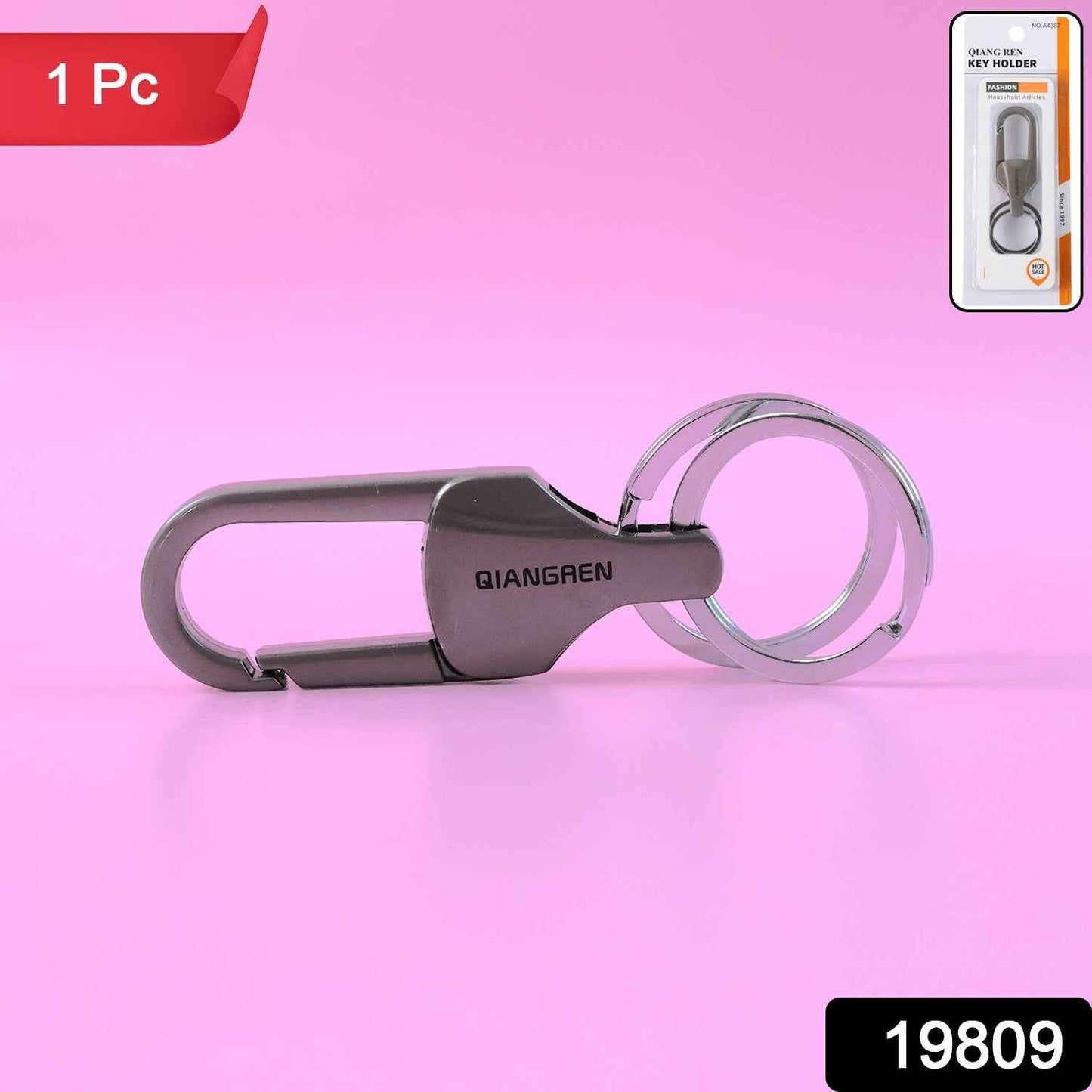 Premium Metal Keychain Carabiner Clip Hook with Dual Key Rings (1 Pc)