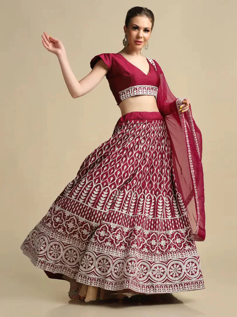 Women  Art Silk Semi Stitched Lehenga Choli simsim