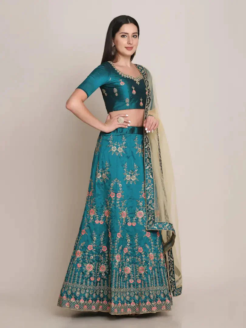 Women  Art Silk Semi Stitched Lehenga Choli simsim