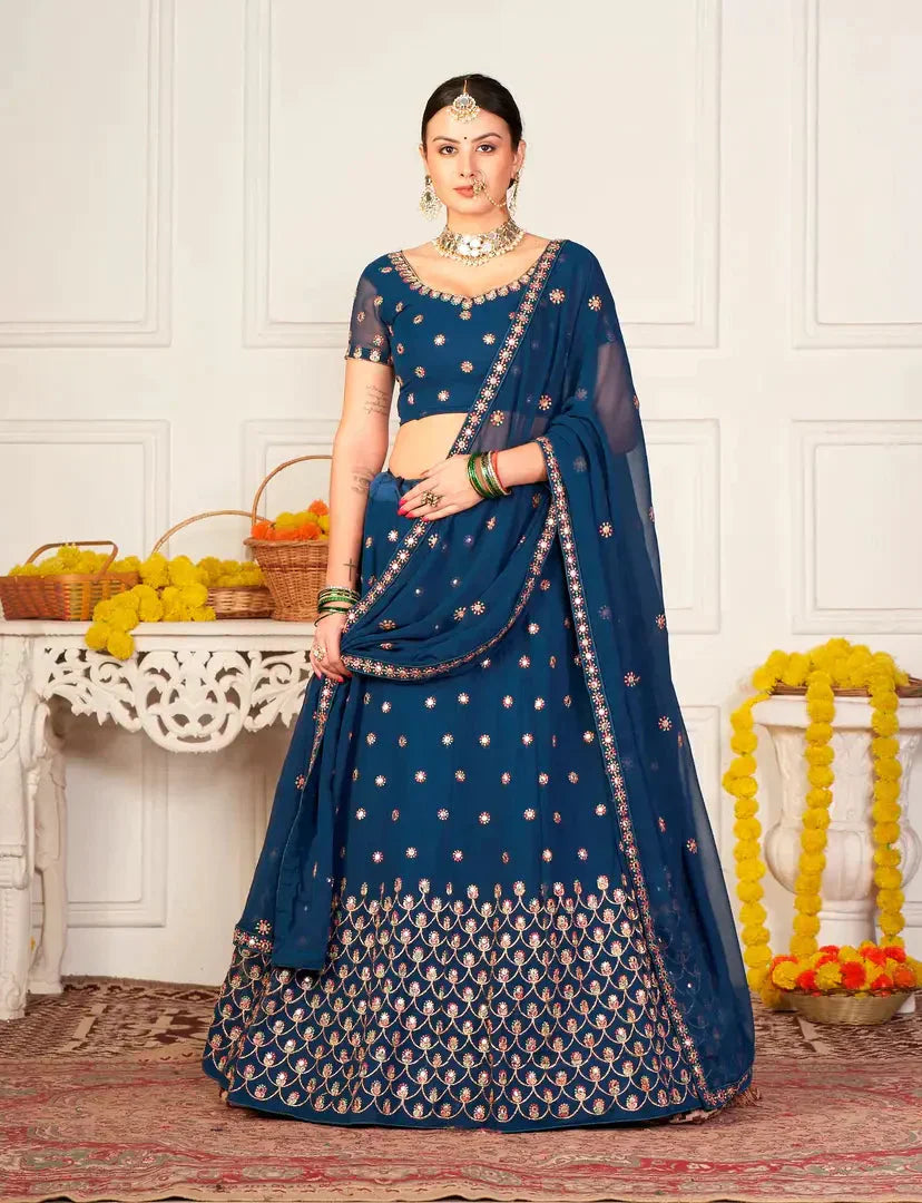 Women  Georgette Semi Stitched Lehenga Choli simsim