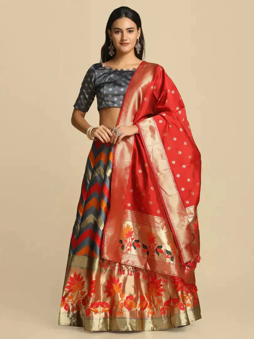 Women  Jacquard Semi Stitched Lehenga Choli simsim