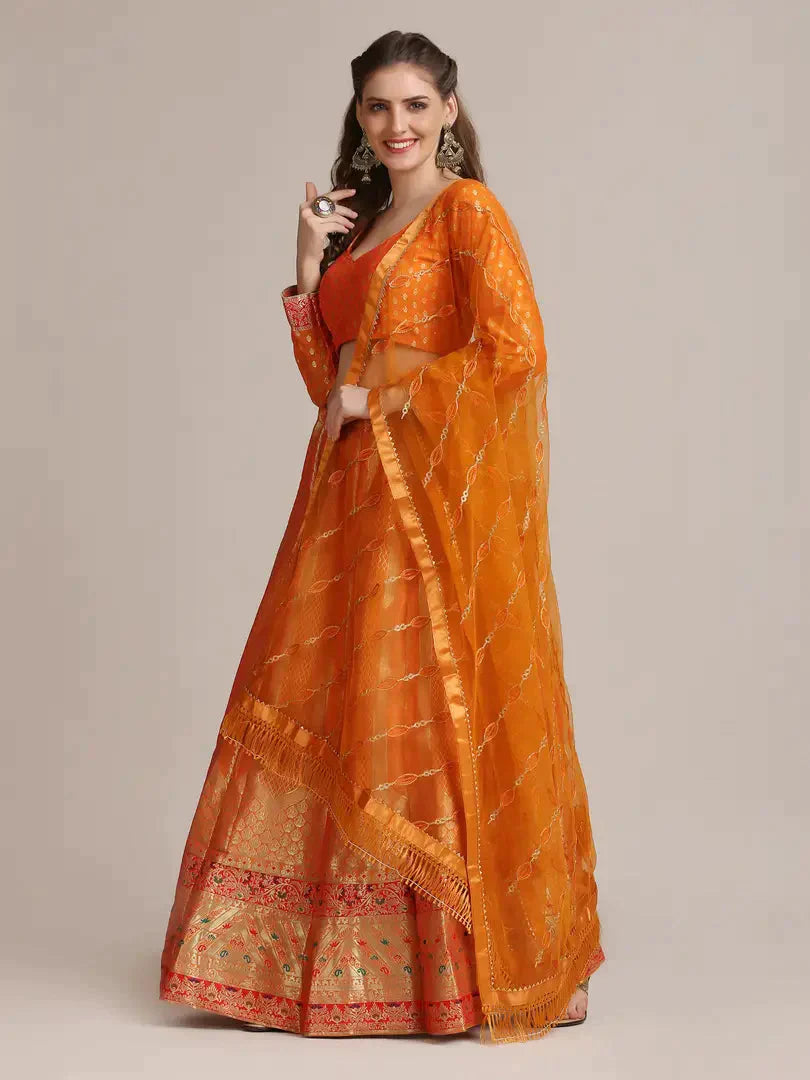 Women  Jacquard Semi Stitched Lehenga Choli 