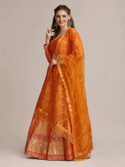 Women  Jacquard Semi Stitched Lehenga Choli 