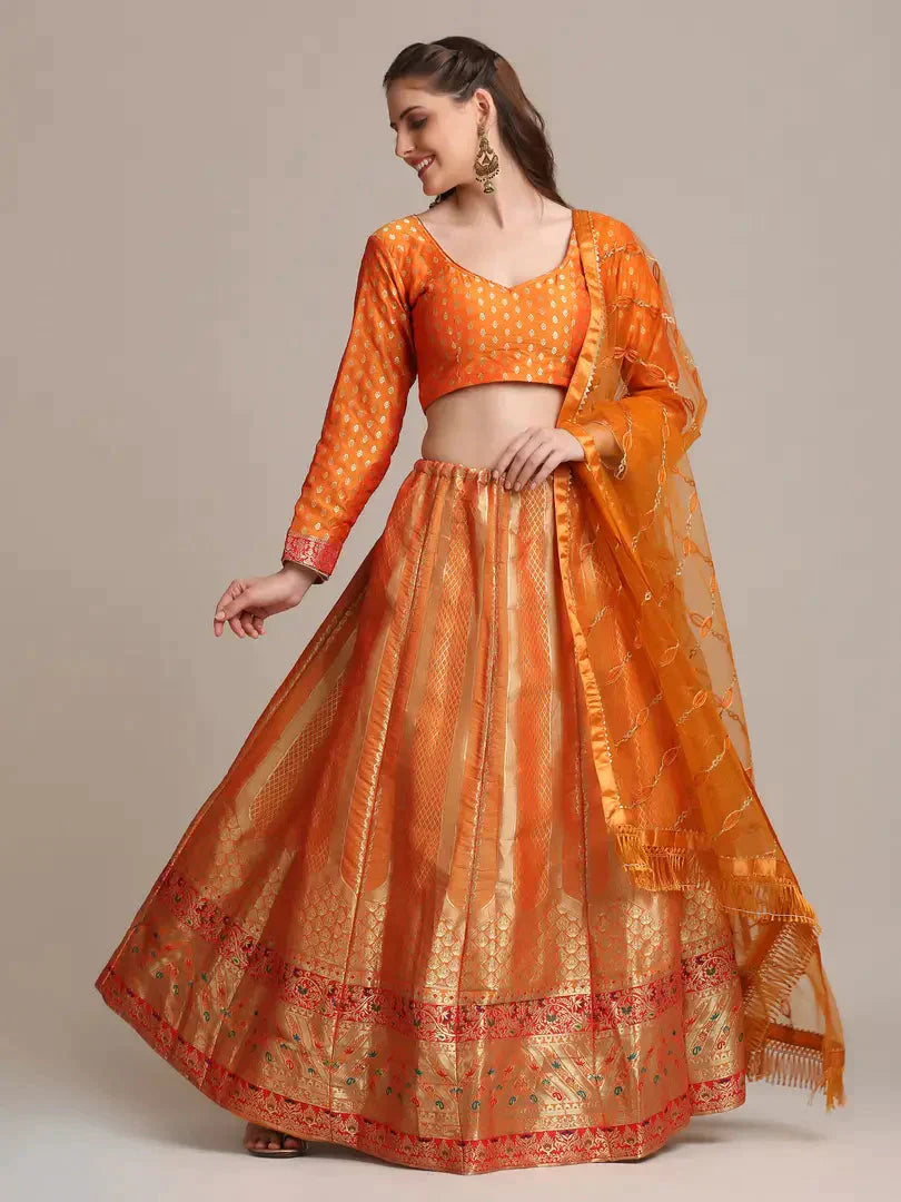 Women  Jacquard Semi Stitched Lehenga Choli 