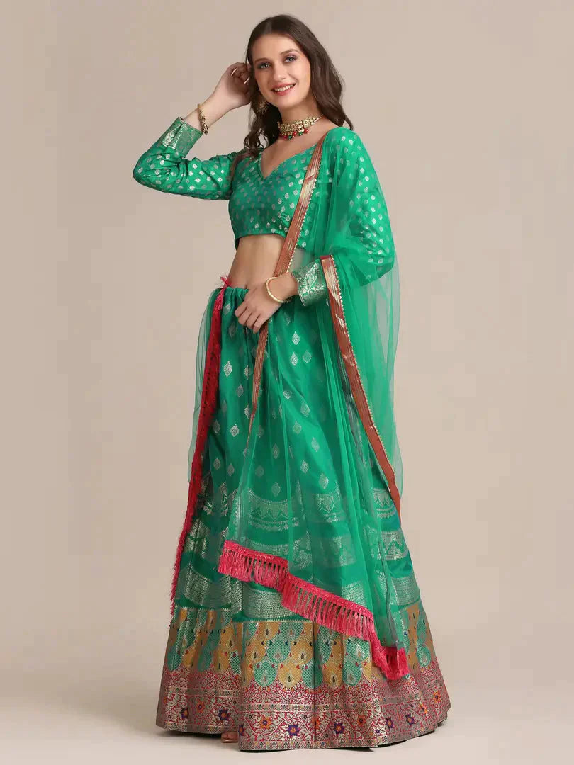 Women  Jacquard Semi Stitched Lehenga Choli 