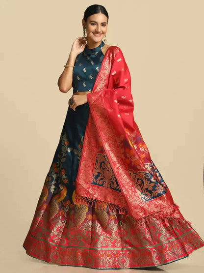 Women  Jacquard Semi Stitched Lehenga Choli simsim