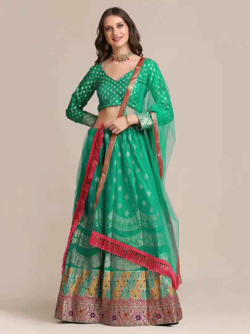 Women  Jacquard Semi Stitched Lehenga Choli 