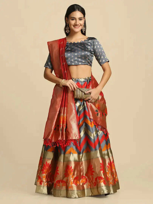 Women  Jacquard Semi Stitched Lehenga Choli simsim