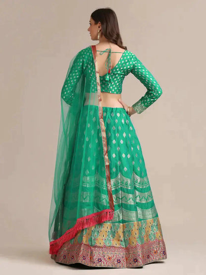 Women  Jacquard Semi Stitched Lehenga Choli 