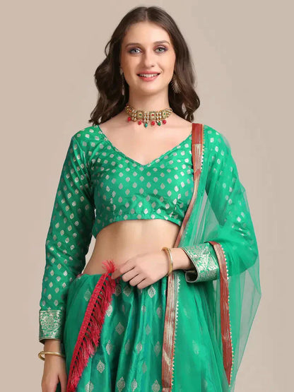 Women  Jacquard Semi Stitched Lehenga Choli 