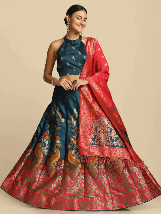 Women  Jacquard Semi Stitched Lehenga Choli simsim