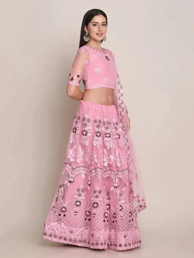 Women  Net Semi Stitched Lehenga Choli simsim