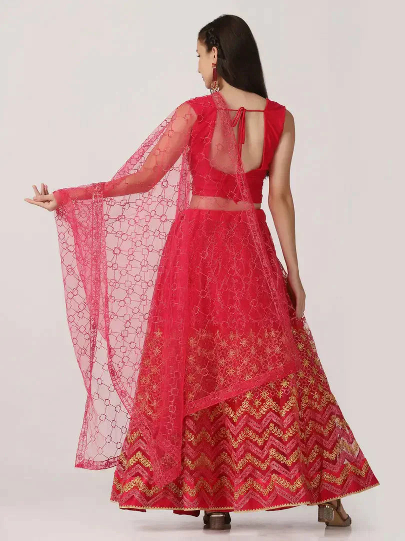 Women  Net Semi Stitched Lehenga Choli simsim