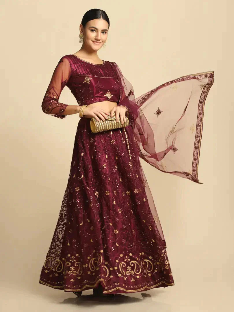 Women  Net Semi Stitched Lehenga Choli 