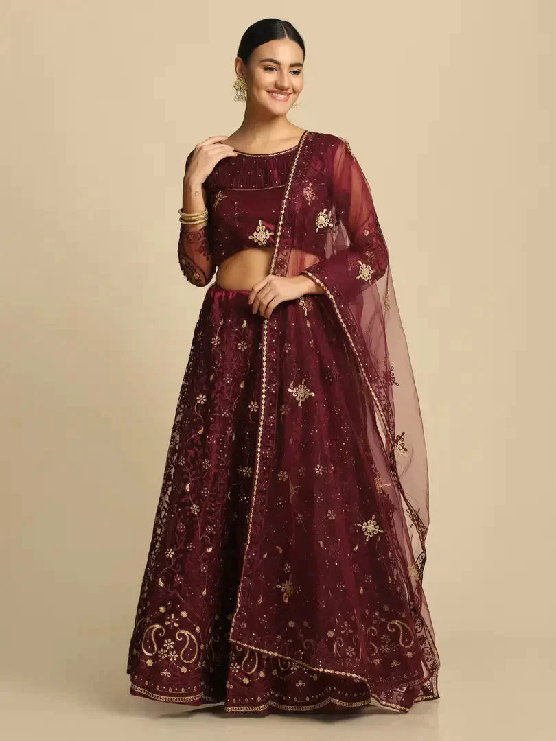 Women  Net Semi Stitched Lehenga Choli 