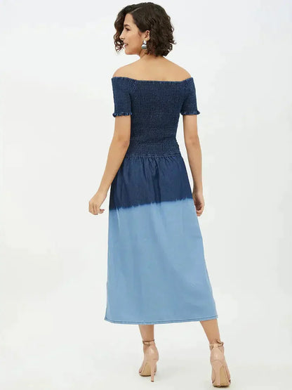 Women Stylish Denim Fit and Flare Dress simsim