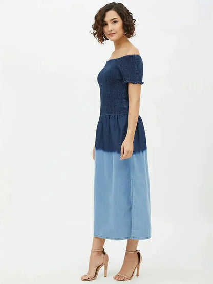 Women Stylish Denim Fit and Flare Dress simsim