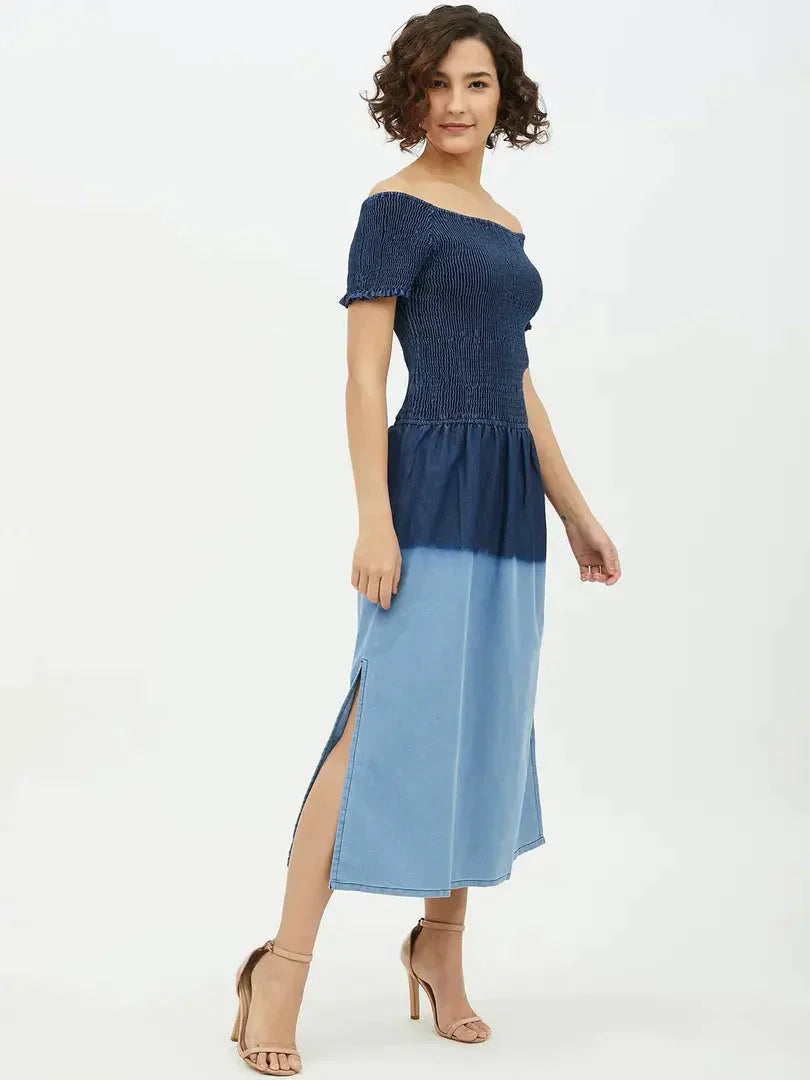 Women Stylish Denim Fit and Flare Dress simsim