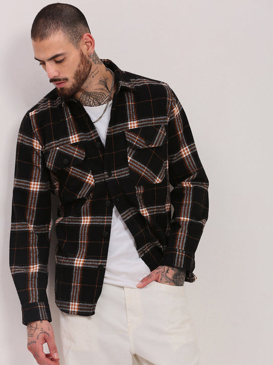 Men Black Checked Shacket