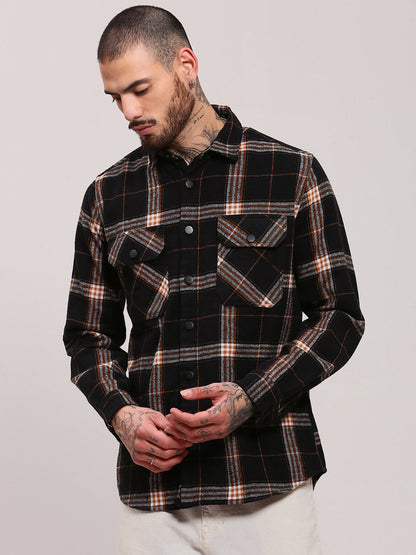 Men Black Checked Shacket