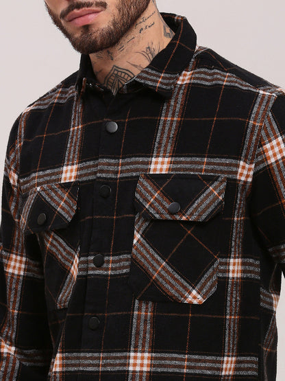 Men Black Checked Shacket