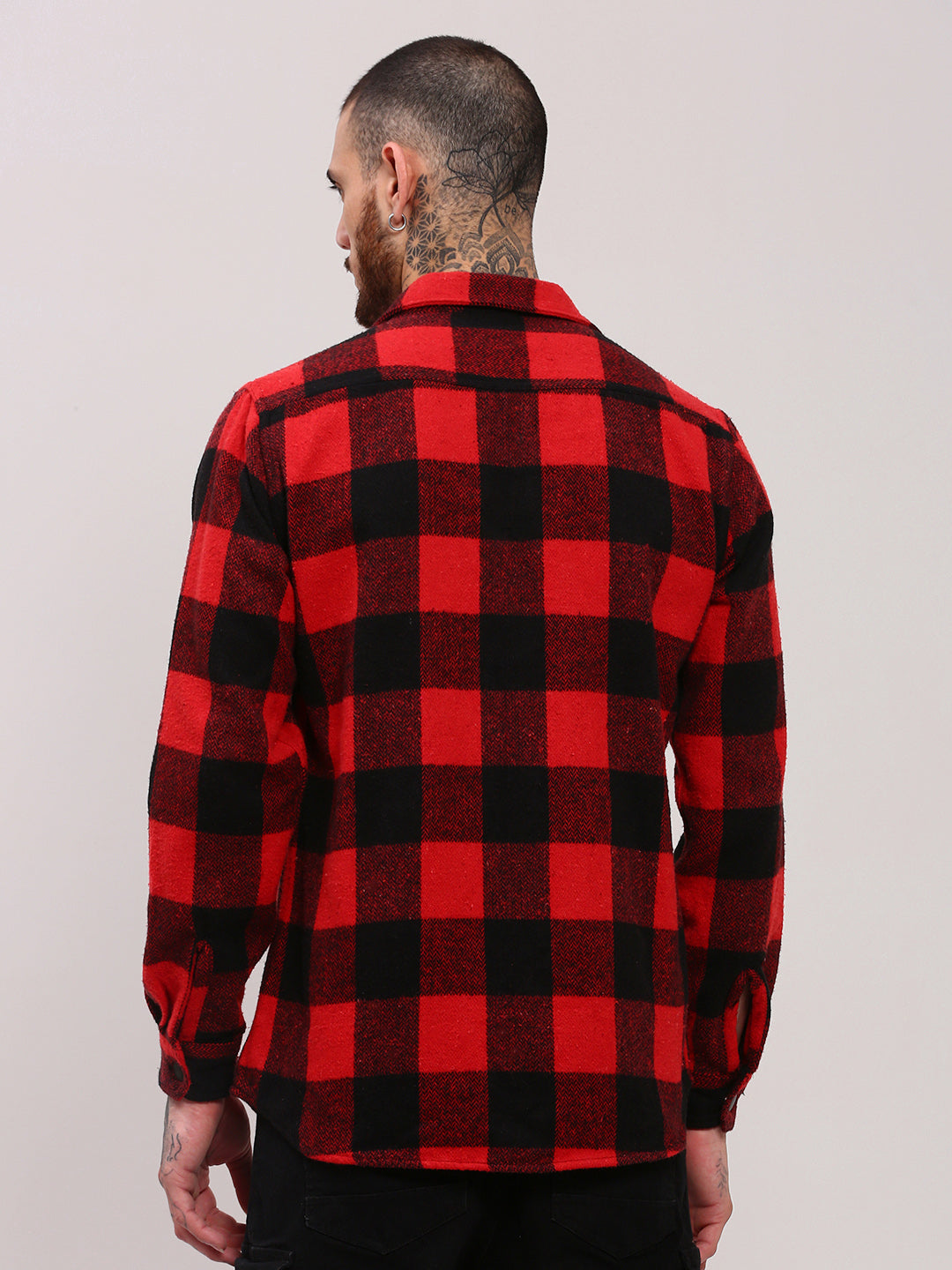 Men Red Checked Shacket