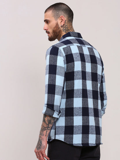 Men Blue Checked Shacket