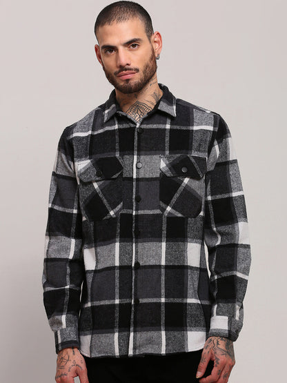 Men Black Checked Shacket