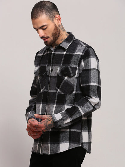 Men Black Checked Shacket