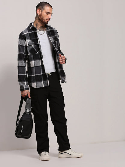 Men Black Checked Shacket