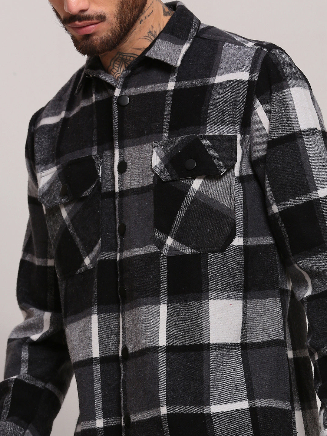 Men Black Checked Shacket