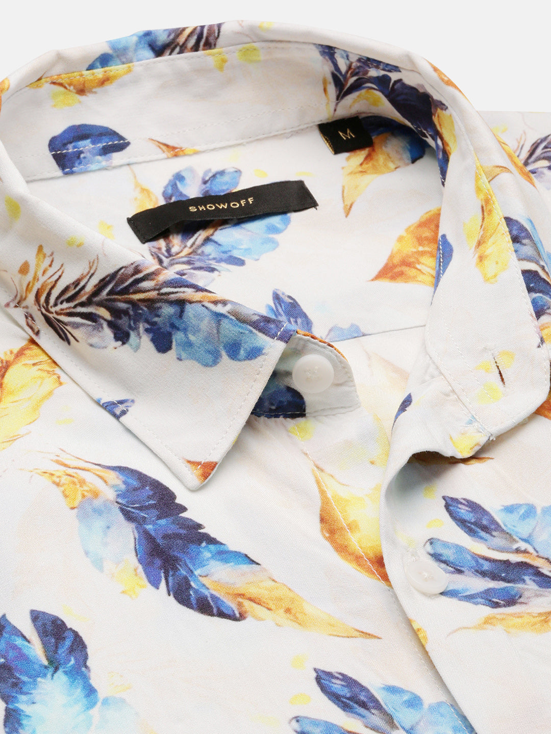 Men Spread Collar Floral Off White Casual Shirt