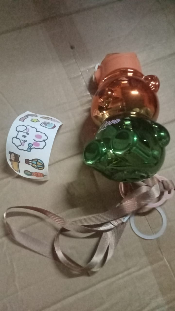 Cute Plastic Water Bottle with Strap & Stickers  Kids School Bottle (1 Pc)