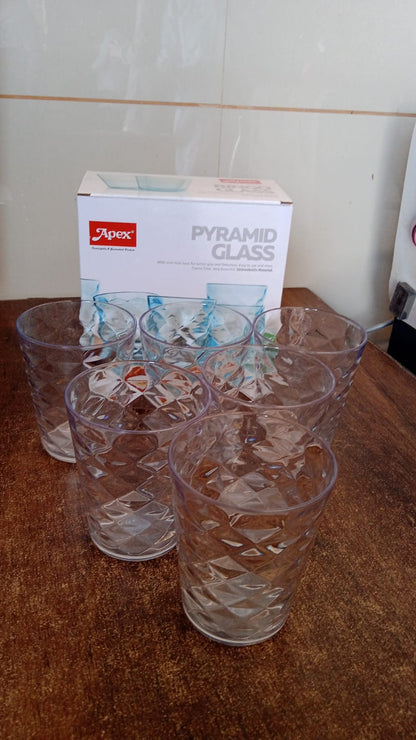 Apex Pyramid Design Unbreakable Plastic Glass – 300 ML