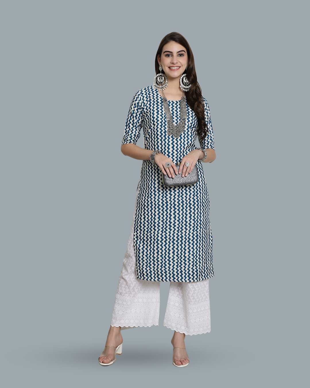 Blue Wave Zigzag Printed Kurta 