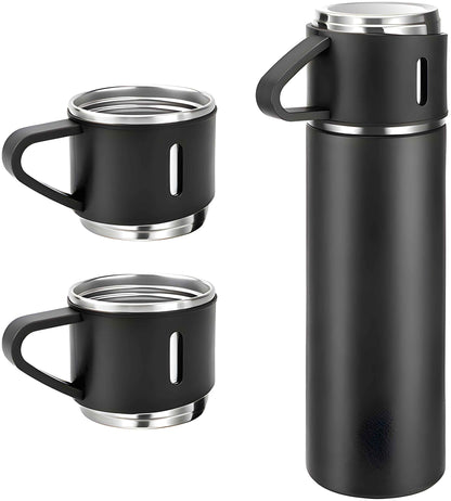 Customized Stainless Steel Vacuum Flask Set with 3 Cups – 500ML | Personalized Name Bottle Gift Combo for Boyfriend, Girlfriend, Employee
