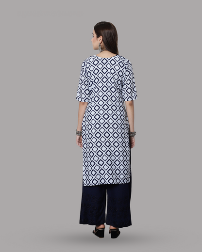 Navy and Ivory Block Printed Kurta 