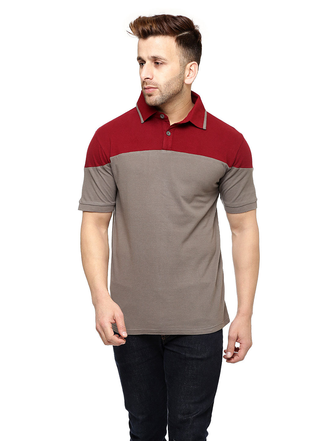 Maroon/Steel Grey Half Sleeves  Polo T-Shirt