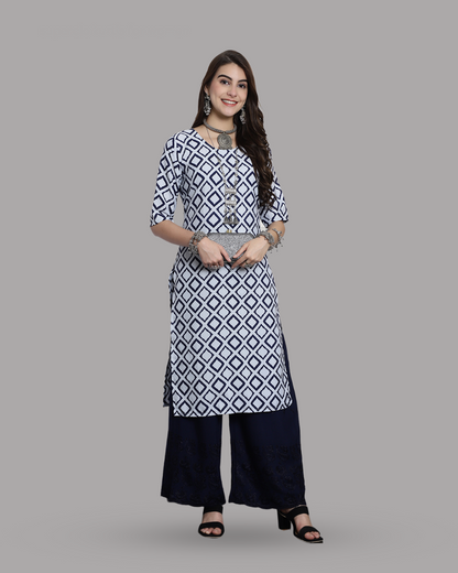 Navy and Ivory Block Printed Kurta 