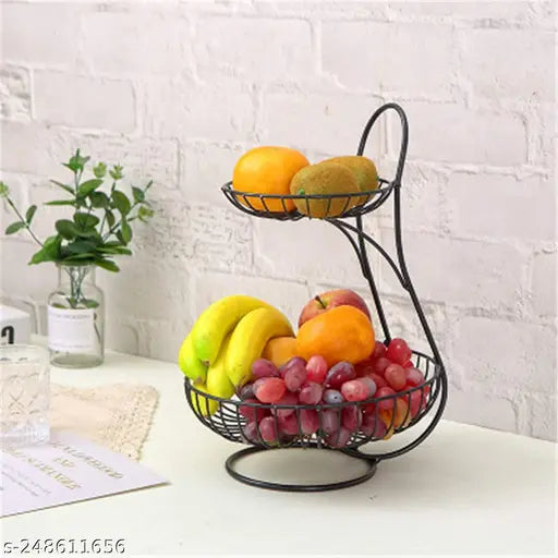 Kraphy Stainless Steel 2 -Tier Countertop Fruit & Vegetable Basket for Dining Table/Kitchen (Black) 