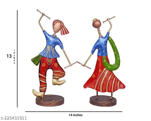 Pack Of 2 Iron Musician Playing Garba Dandiya Showpiece Table Décor 