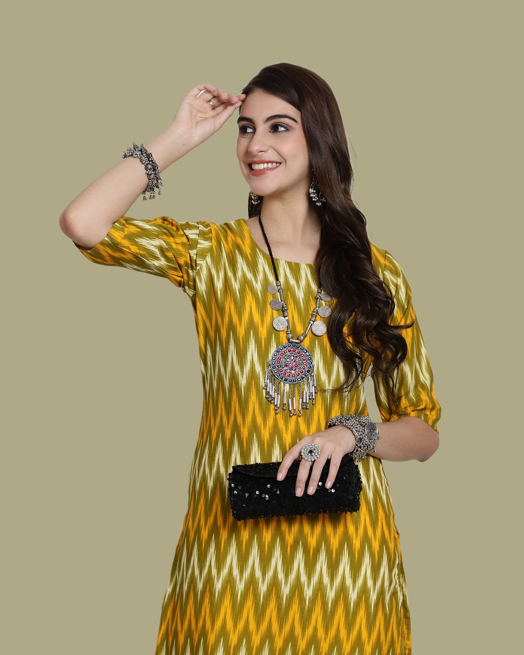 Lime Twist Zigzag Kurta 