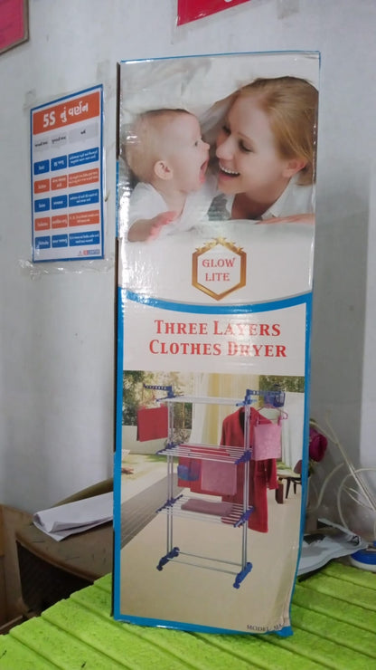 Heavy Duty Stainless Steel 3 Layer Foldable Cloth Drying Stand (1 Set / With Color Box)