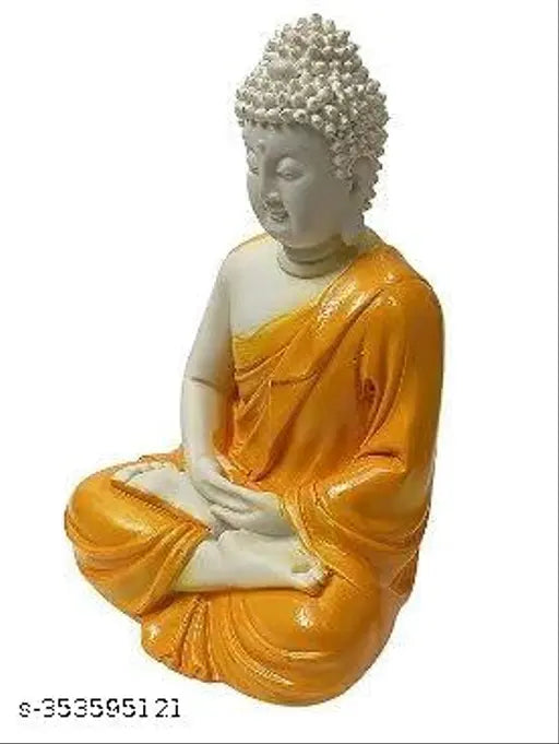 Siyaram Gallery® Meditation Buddha Orange Preminum Rare Handcrafted Polymarble Meditation/Dhayan Orange Buddha Statue Lord Figurine/Idol (5 inch Height) (Resin, Orange & White)