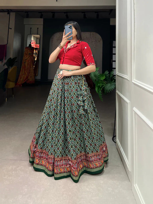 Red Color Patola With Foil Print Rayon Cotton Co-ord Set Lehenga Choli