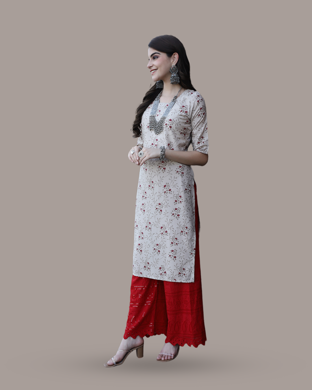 Floral Delight Beige Kurta 