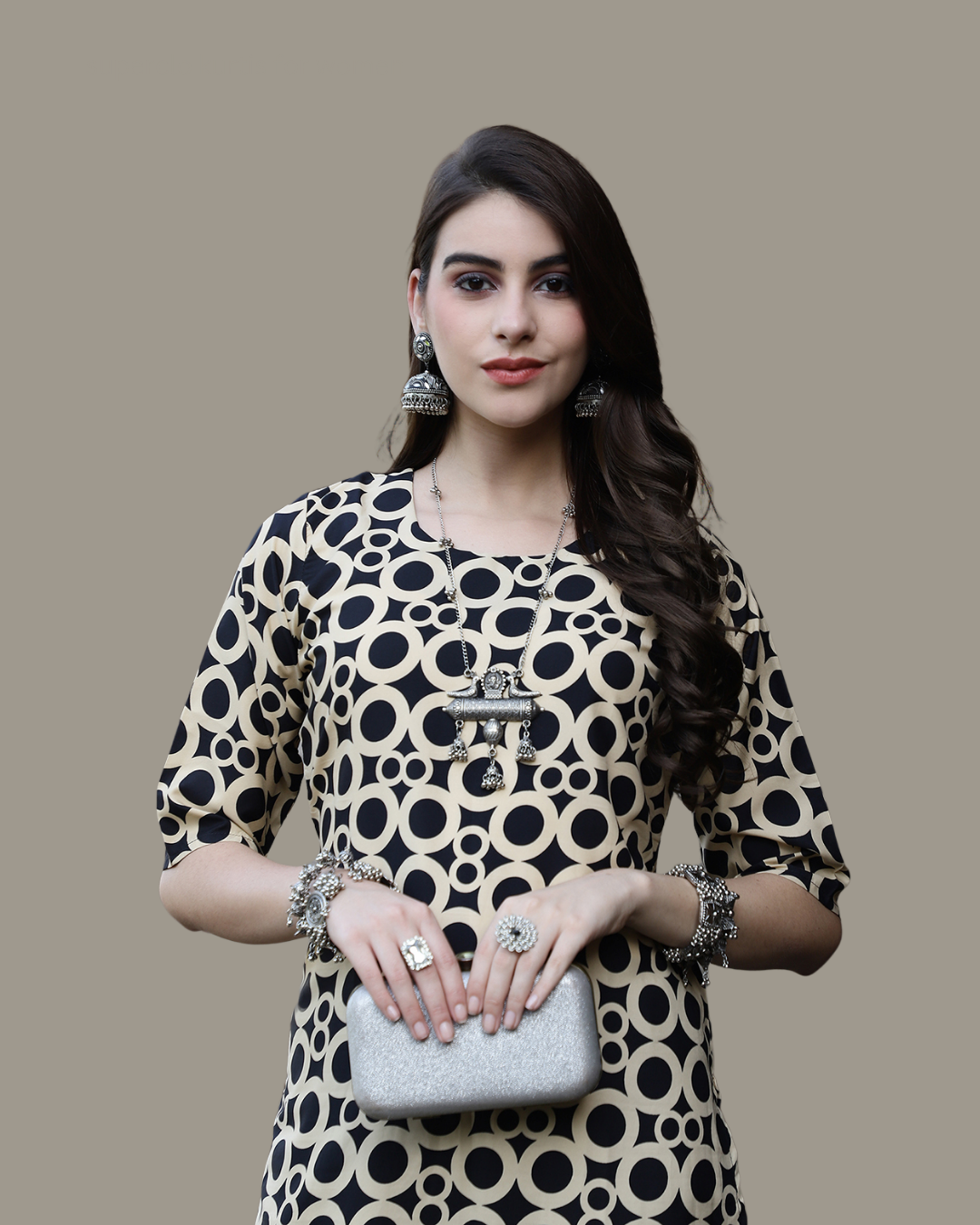 Ring Pattern Black Kurta 